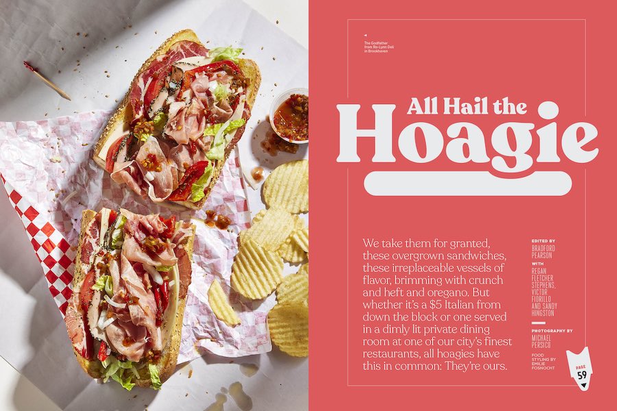 The opening spread of Philly Mag's 2023 feature about hoagies, which just won a national magazine award 
